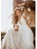 Ivory Boho Lace Wedding Dress With Detachable Sleeve Ivory Boho Lace Wedding Dress With Detachable Sleeve